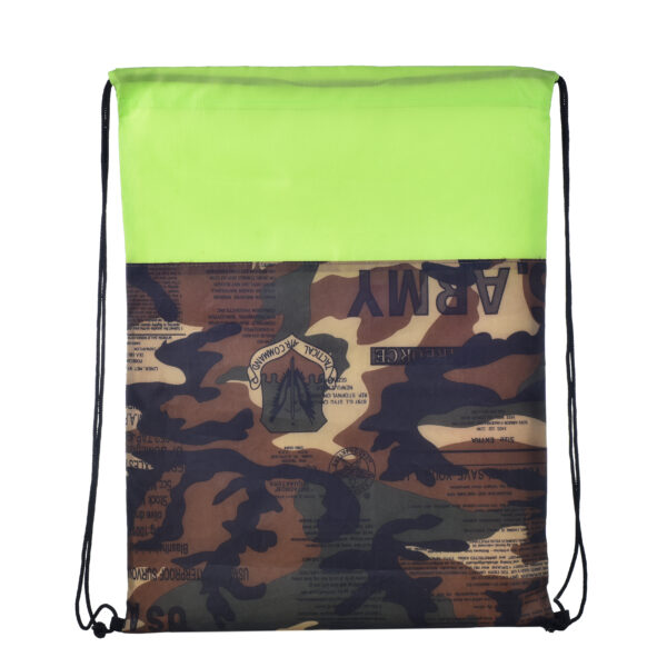 TB18 Colored Camo Drawstring Tote Bags - LIME GREEN (Camo 210D)